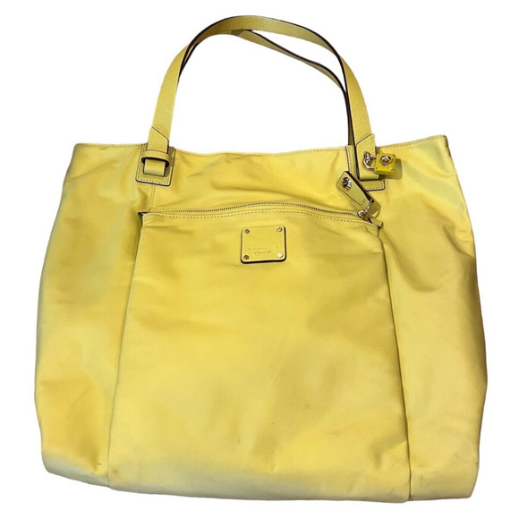 Henri Bendel Large Handbag Tote Purse Mustard Yellow in Nylon Double Straps